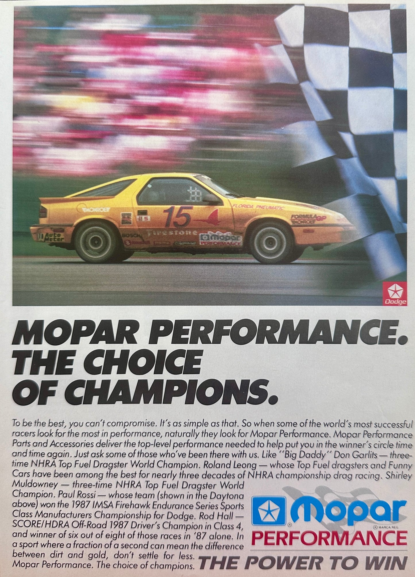 1988 MOPAR - Performance the Choice of Champions - Promotional Ad