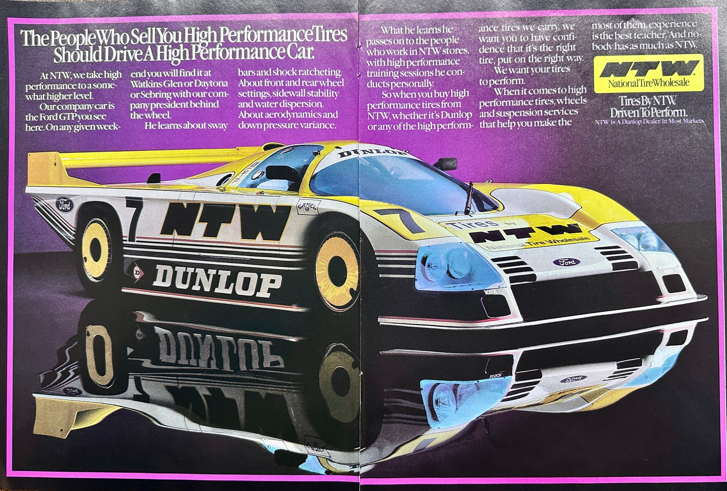 1988 National Tire Wholesale Ford GTP Racecar 2- Page Magazine Ad