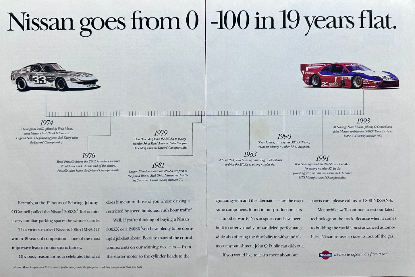 1993 Nissan 300 ZX Goes From 0 - 100 in 19 years flat! 2-Page Magazine Ad