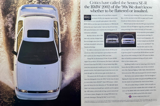 1993 Nissan Sentra SE-R - The BMW 2002 of the 90's - Vintage 2-Page Ad