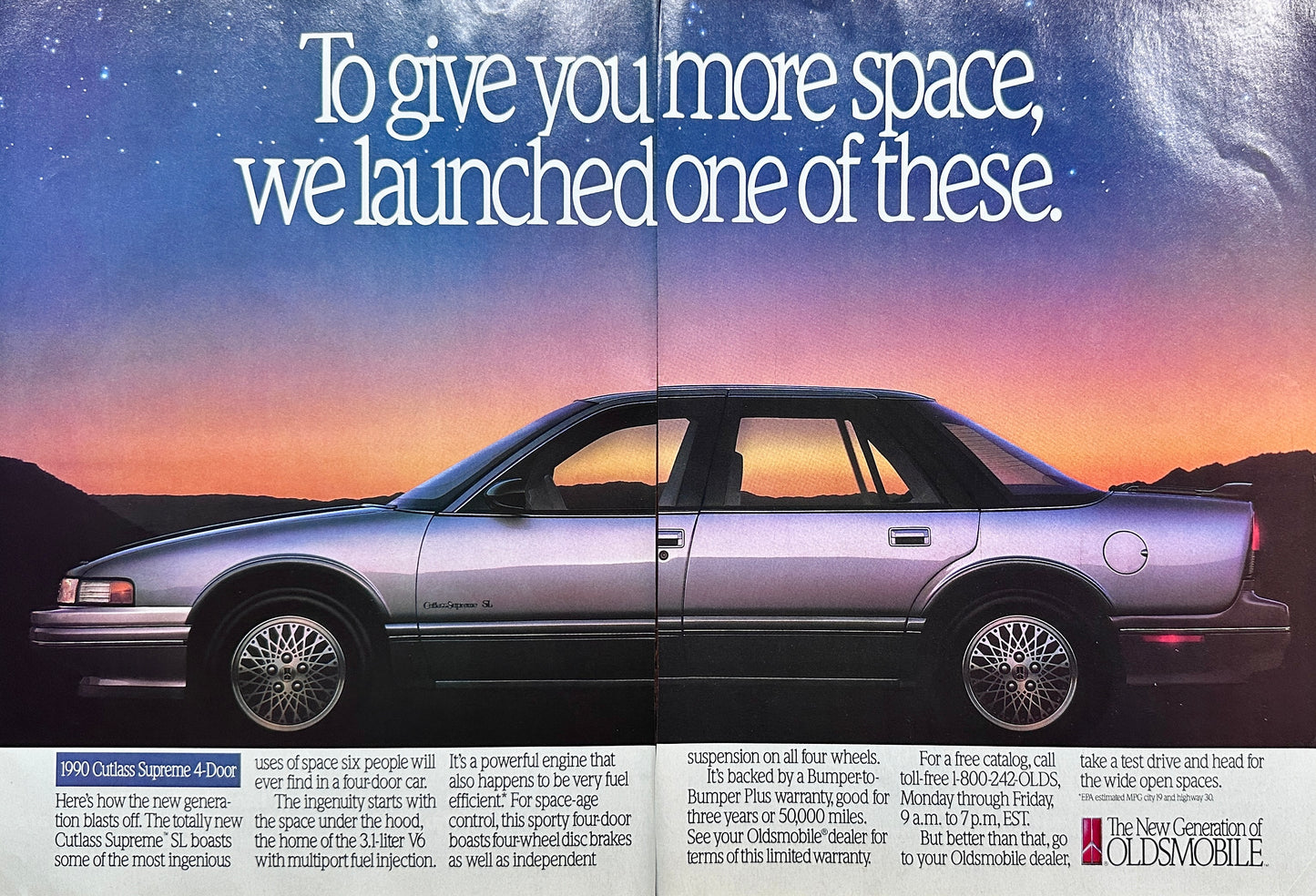 1989 Oldsmobile Cutlass Supreme 4-Door 2-Page Vintage Ad