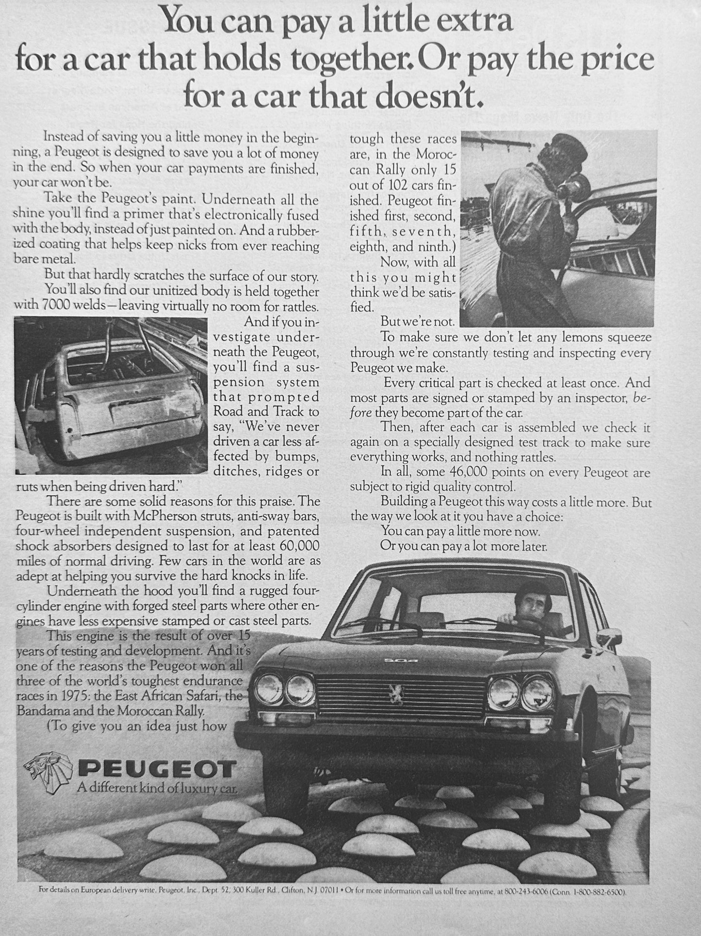 1976 Peugeot 504 Pay A Little Extra for a Car that Holds Together - Vintage Ad