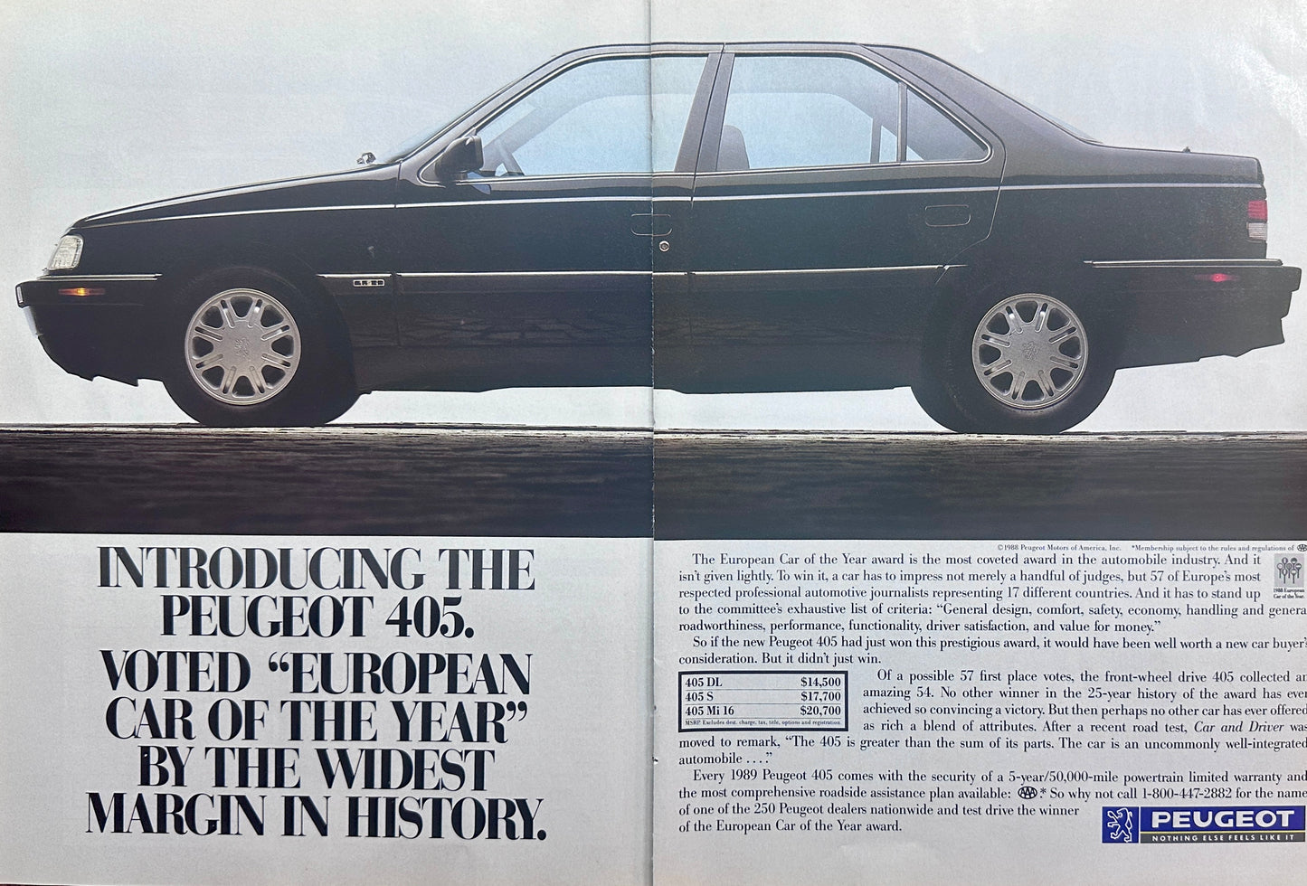 1988 Peugeot 405 "European Car of the Year" - 2-Page ad