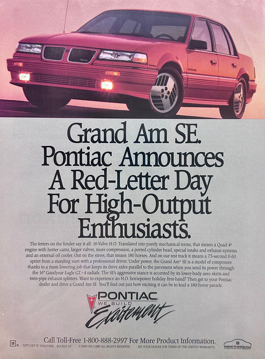 1989 Pontiac Grand Am SE - A Red Letter Day For High-Output Enthusiasts - Ad