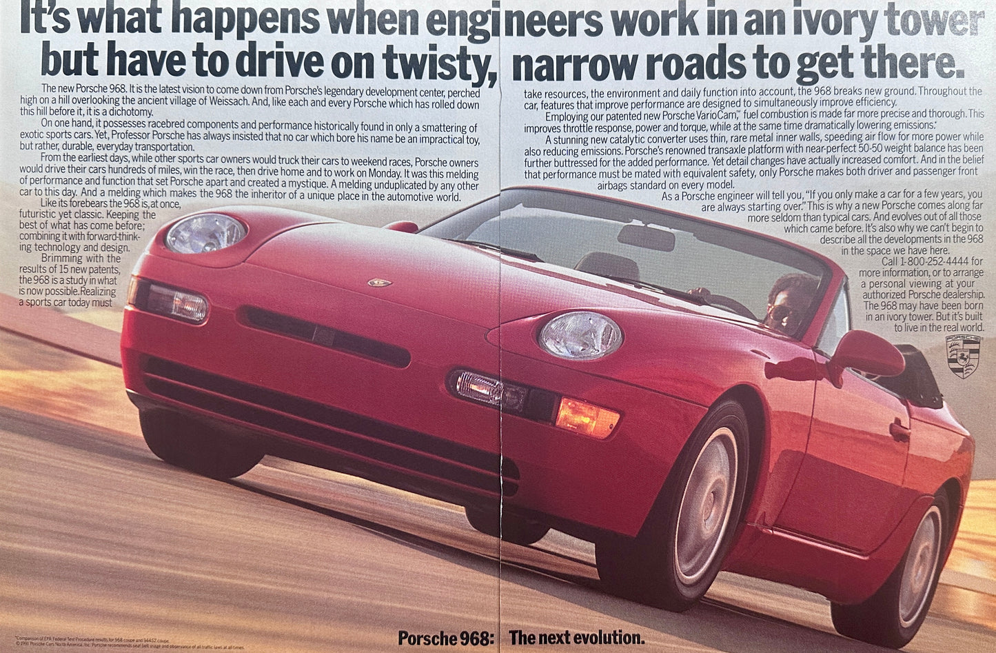 1992 Porsche 968 2-Page Magazine Ad Vintage Ad