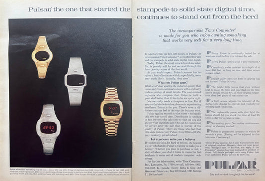 1976 Pulsar 2-page Magazine Ad - The Time Computer