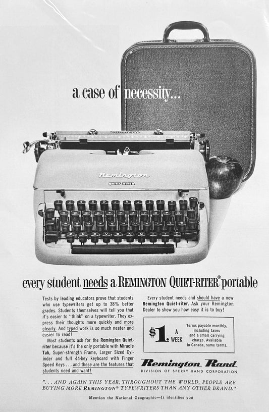 1957 Remington Rand Portable Typewriter - Quiet-riter - Vintage Ad