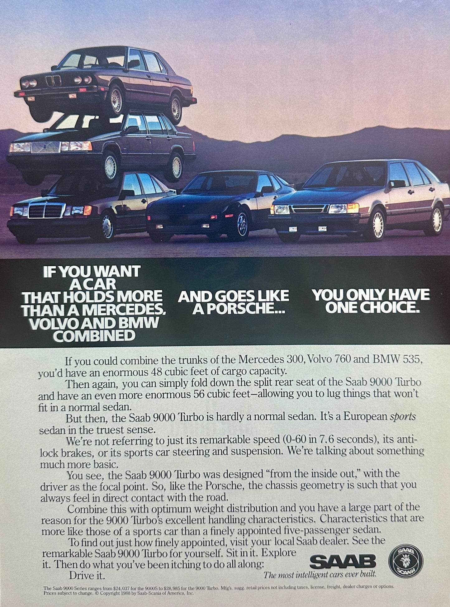 1988 Saab 9000 Turbo - You Only Have One Choice - Vintage Ad