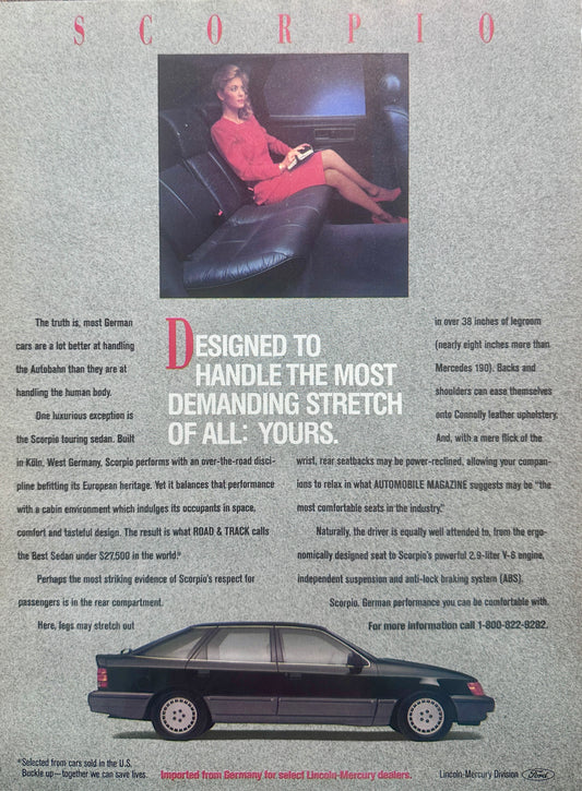 1988 Scorpio Touring Sedan Imported From Germany for Lincoln -Mercury Vintage Ad