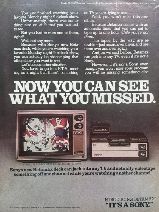 1976 Sony BetaMAX Early VCR promotional ad