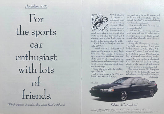 1992 Subaru SVX - For Sports Car Enthusiasts wWith Lots of Friends - 2-page Ad