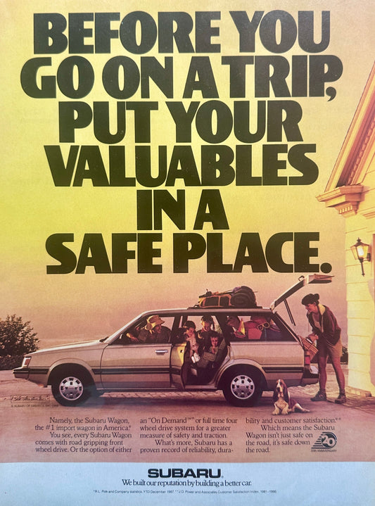 1988 Subaru Wagon - Put Your Valuables in a Safe Place - Vintage Ad