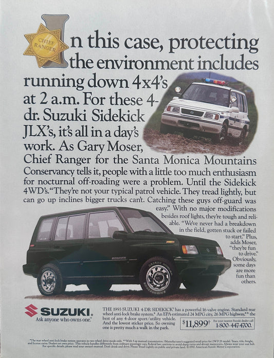 1992 Suzuki 4-Door Sidekick JLX's as Police Cruisers - Vintage Ad