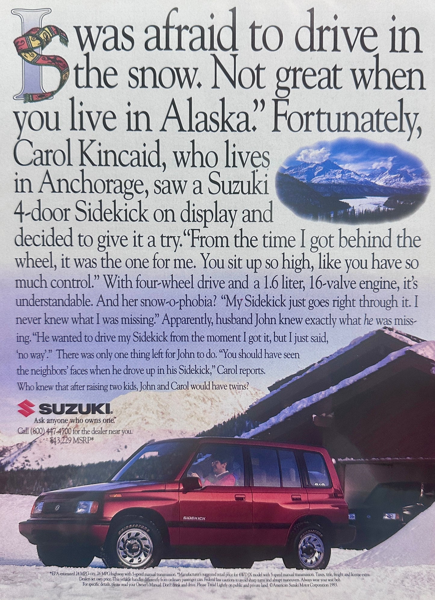 1993 Suzuki 4-Door Sidekick 4x4 - An Answer to Snow-o-phobia - Vintage Ad