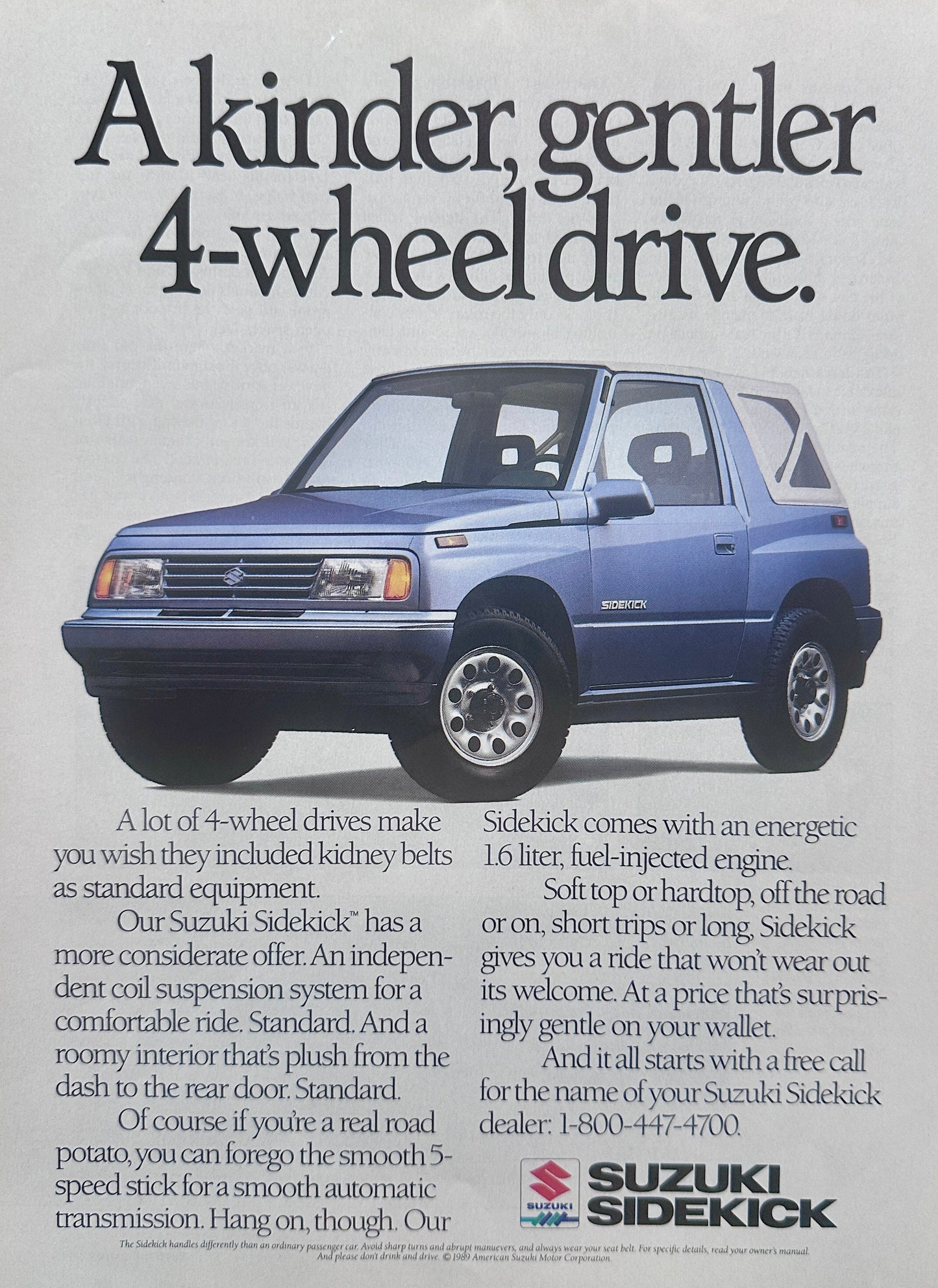 1989 Suzuki Sidekick - A Kinder, Gentler 4-Wheel Drive - Vintage Ad