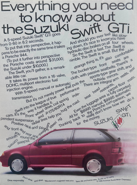 1988 Suzuki Swift Hatchback - Everything You Need To Know - Vintage Ad