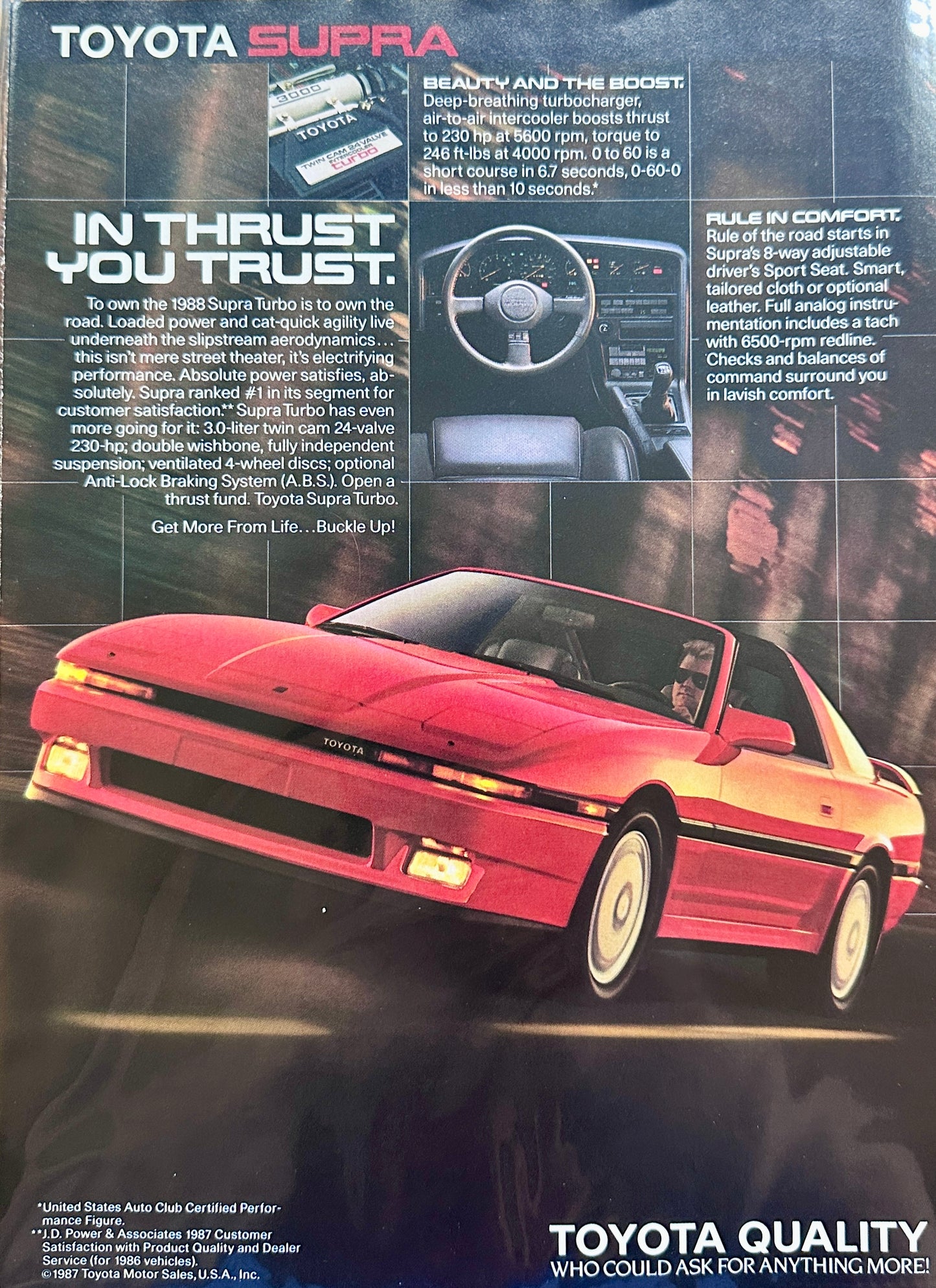 1988 Toyota Supra - In Thrust You Trust - Vintage Ad