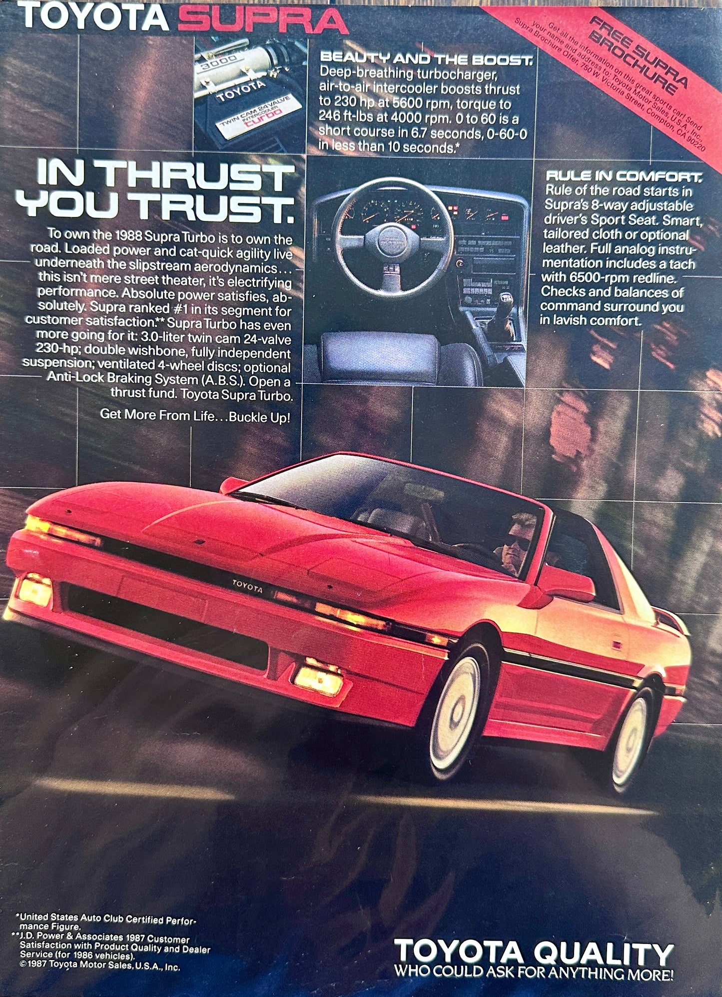 1988 Toyota Supra - In Thrust You Trust - Vintage Ad