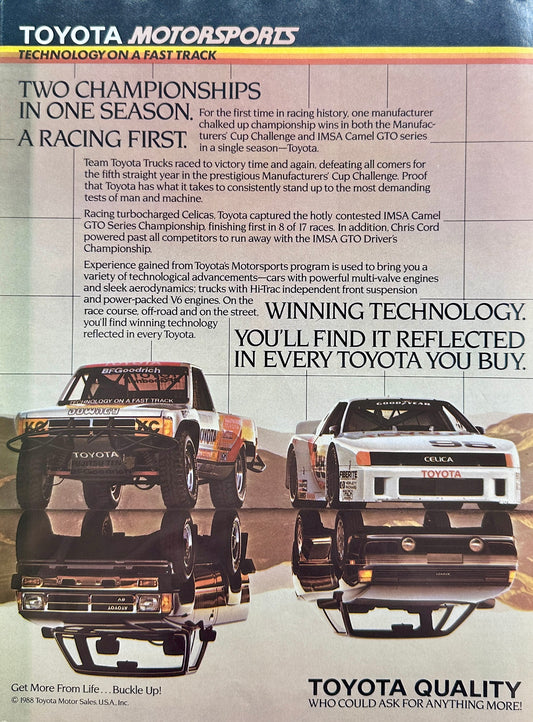 1988 Toyota Celica and Toyota Trucks - Two Champions - One Season - Vintage Ad