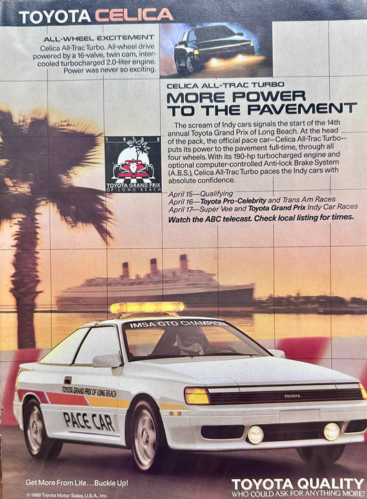 1988 Toyota Celica All-Trac Turbo -Grand Prix of Long Beach Pace Car - Vintage Ad