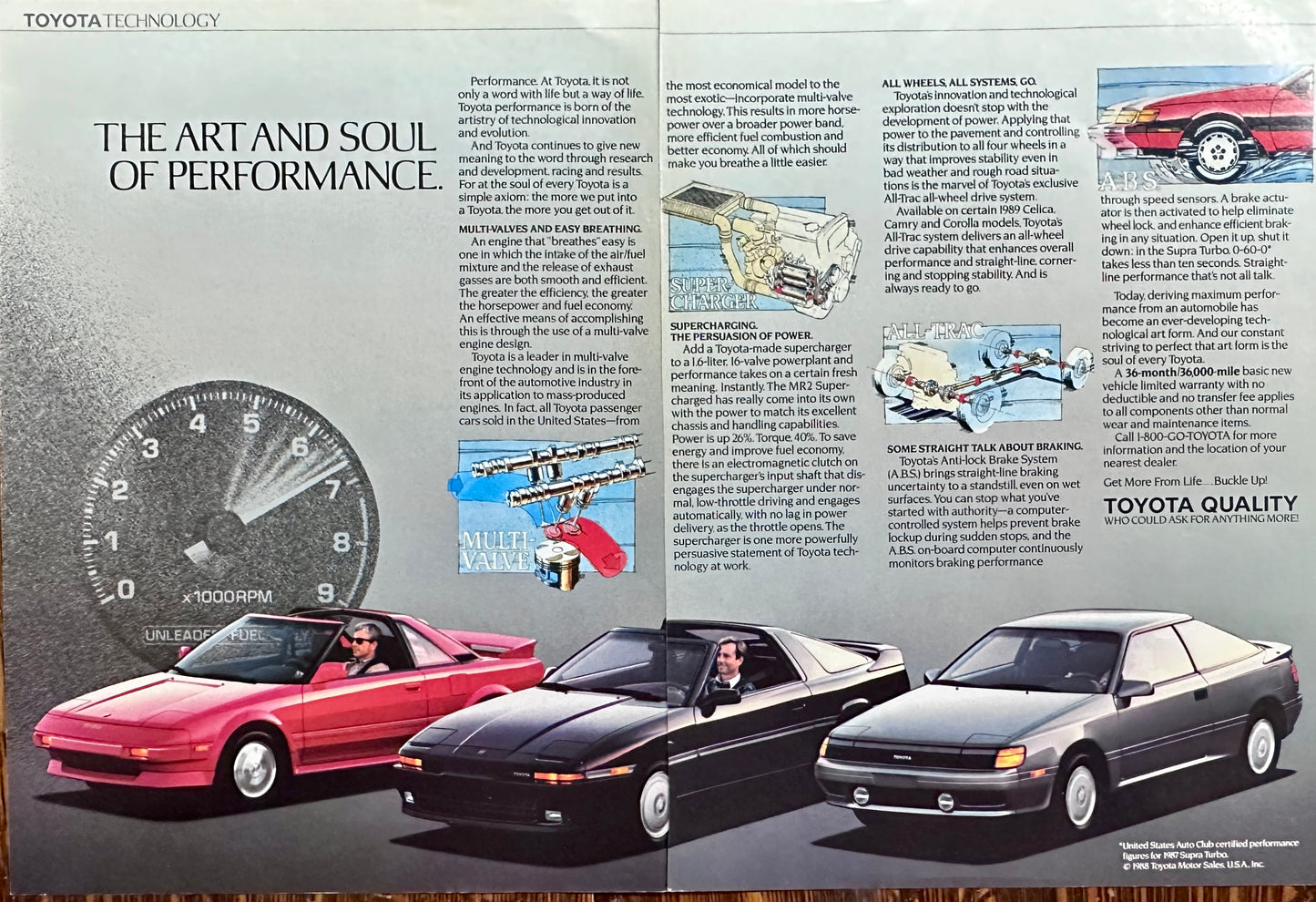 1989 Toyota 2-Page Vintage Ad - The Art &  Soul of Performance