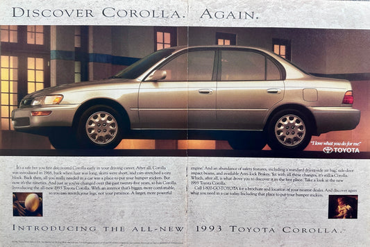 1992 - 1993 Toyota Corolla 2-Page Discover Corolla. Again! - Vintage ad