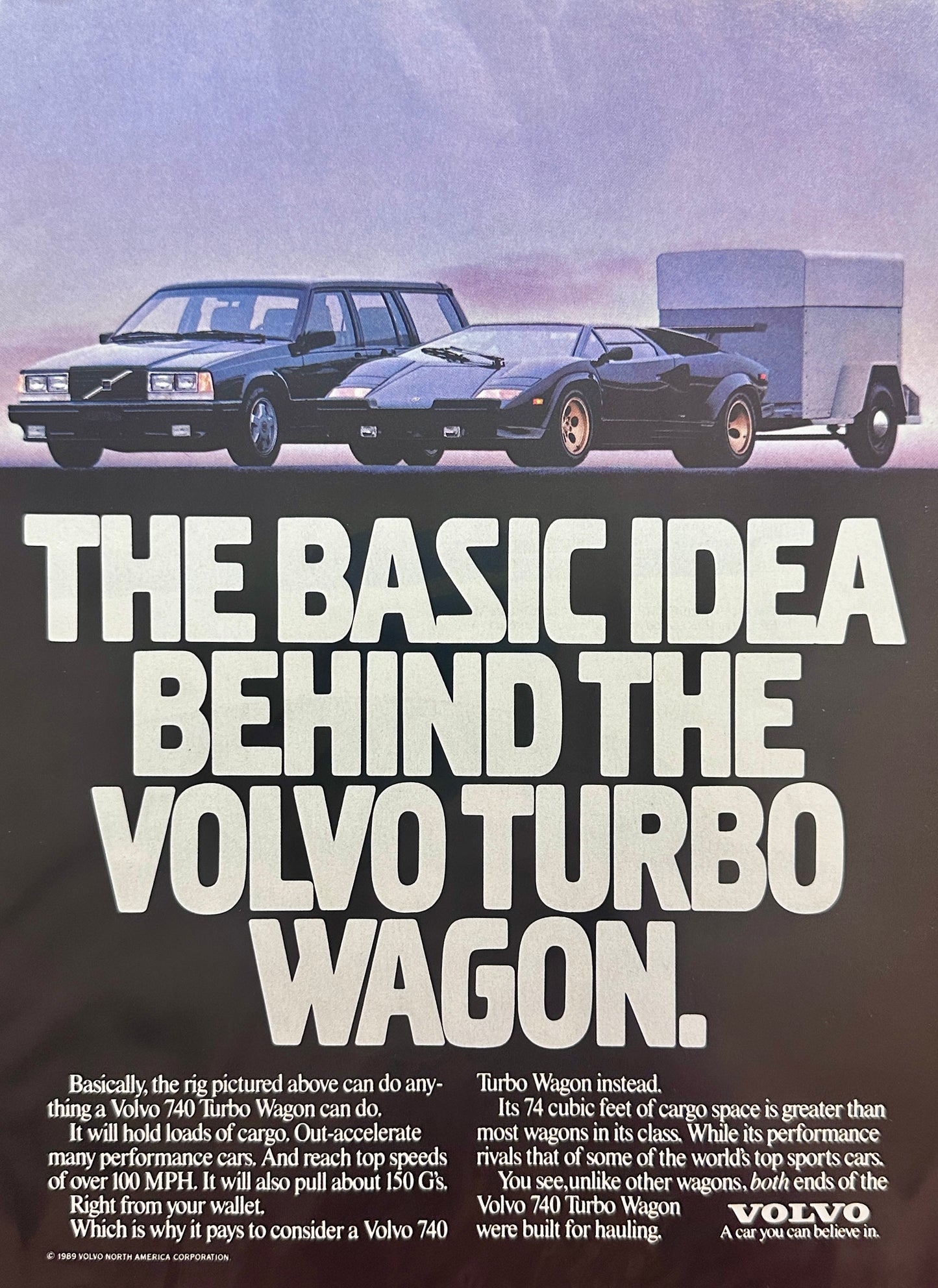 1989 Volvo Wagon - Just a Lamborghini pulling a Trailer - Vintage Ad