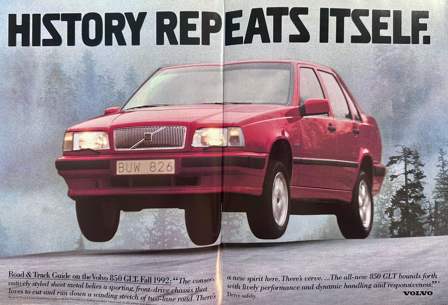 1992 Volvo 850 GLT 4-Page Centerfold heavyweight Magazine Ad