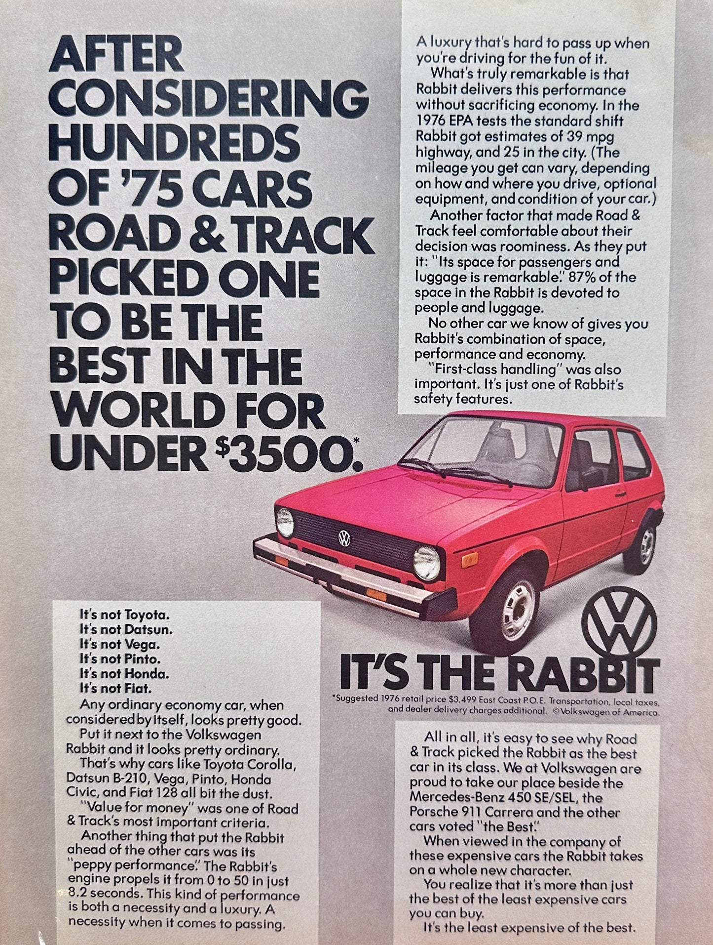 1976 Volkswagen Rabbit - Best Car in The World - Red - Variant