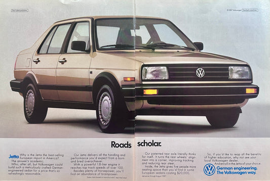 1988 2-Page Magazine Ad VW Jetta - Roads Scholar