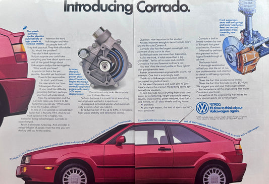 1989  3-Page Magazine Introducing Volkswagen Corrado Vintage Ad