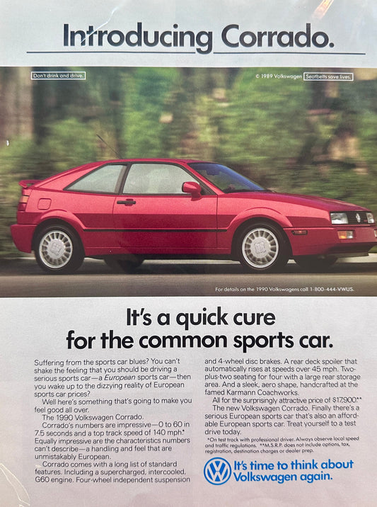 1990 VW Volkswagen Corrado - Quick Cure for Common Sports Car - Vintage Ad