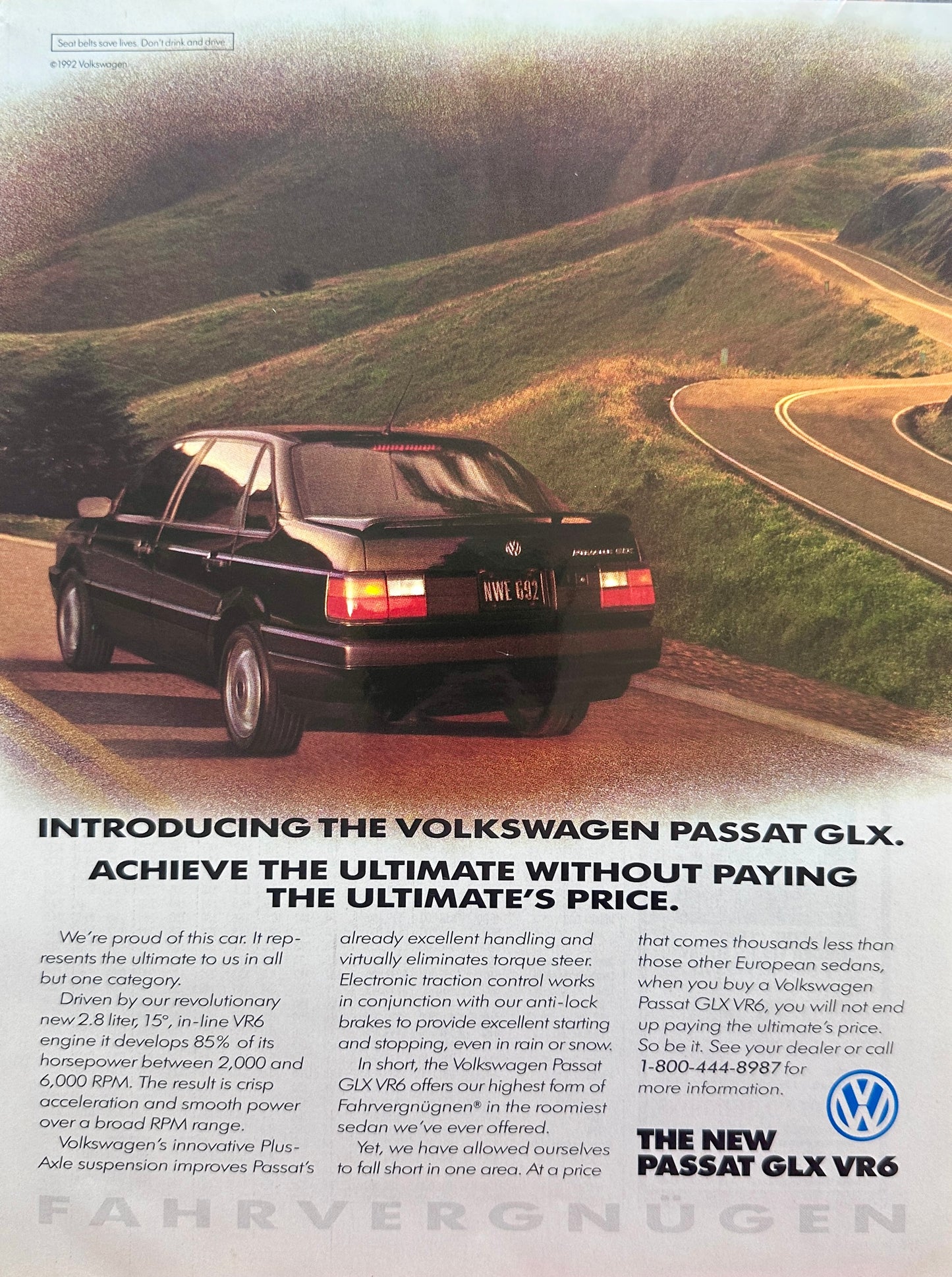 1992 Volkswagen Passat GLX - Achieve the Ultimate - Vintage Ad