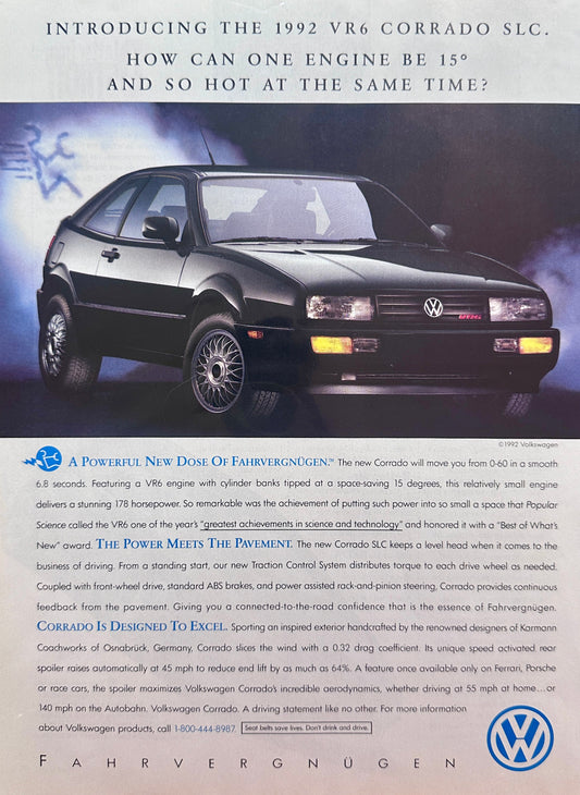 1992 Volkswagen Corrado SLC VR6 - Designed to Excel - Vintage Ad