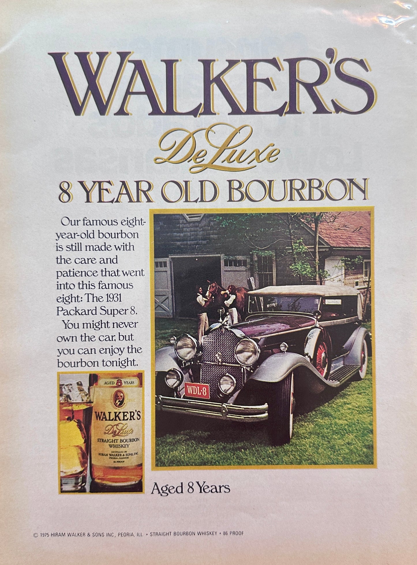 1976 Walker's Deluxe Bourbon - 1931 Packard Super 8 - Vintage Ad