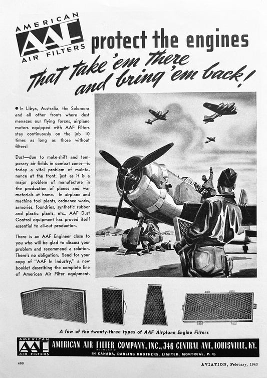 1943 AAF - American Air Filters - WWII Airplane Trainer - Original Ad