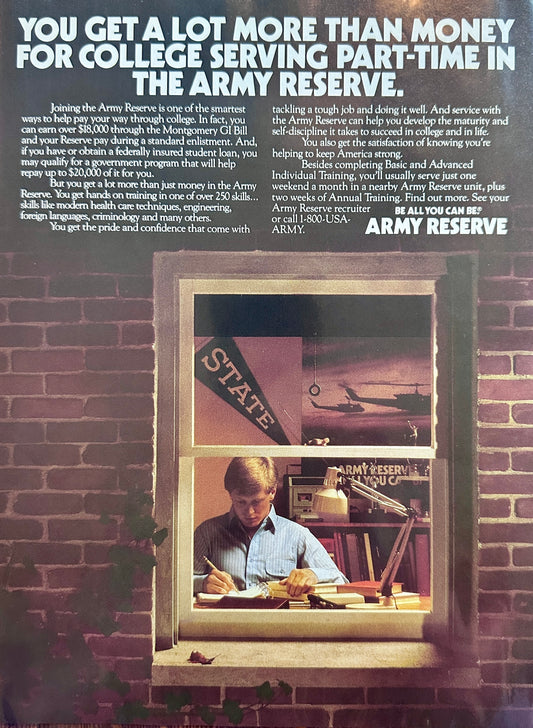 1989 US Army Reserve Recruitment Promotional Magazine Ad ROTC