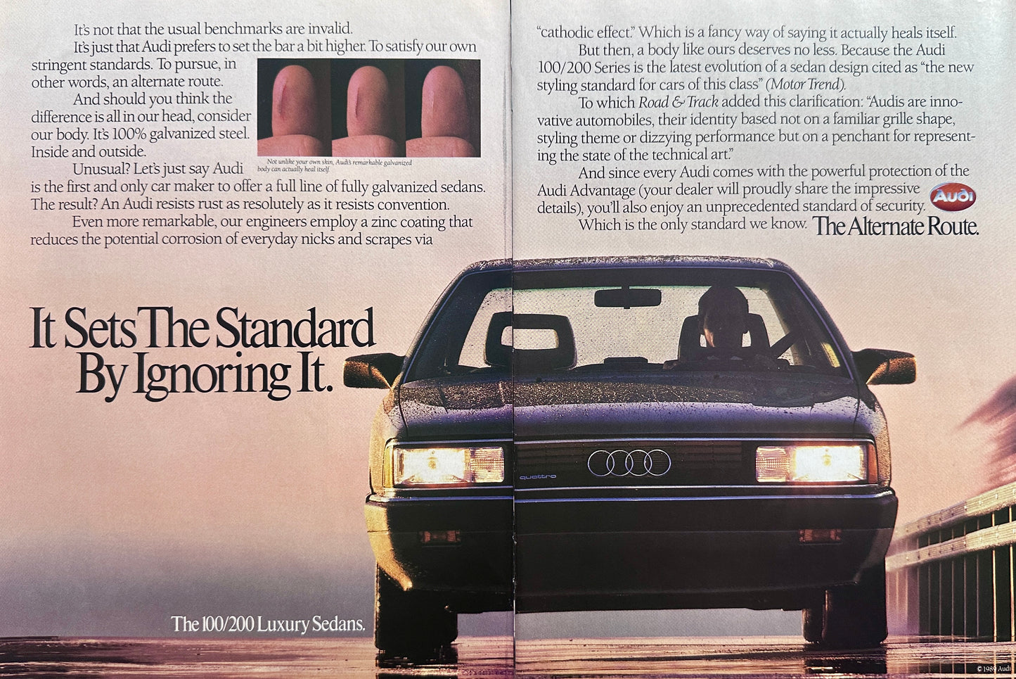 1989 2-Page Magazine ad Audi 100/200 Series Sedan - Galvanized Sedans