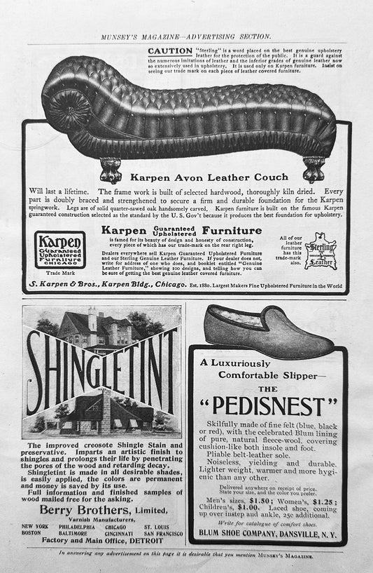 1902 Karpen Avon Leather Fainting Couch - Original Advertisement