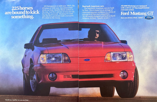 1989 Ford Mustang GT 2-Page Ad 225 Horses Bound to Kick Something