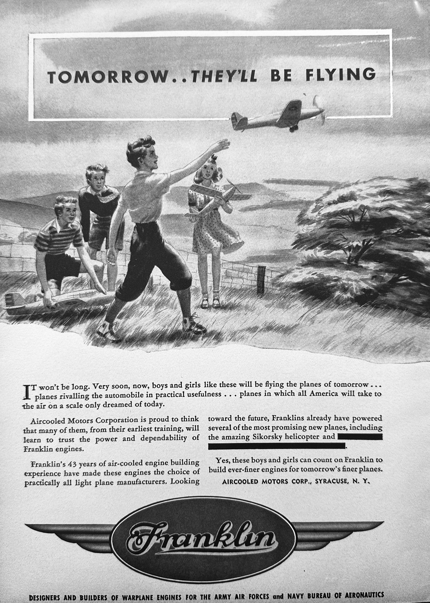 1943 Franklin Aircraft Engines Vintage Advertisement