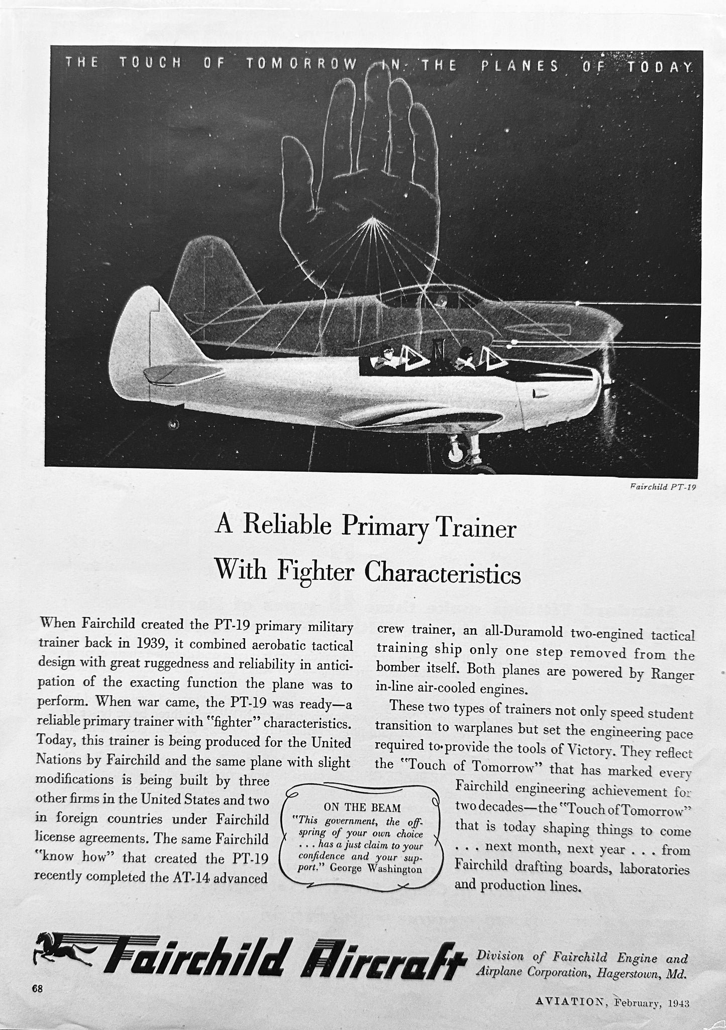 1943 Fairchild Reliable Primary Trainer  PT-19 & Harvill Plug Valves Original Ad