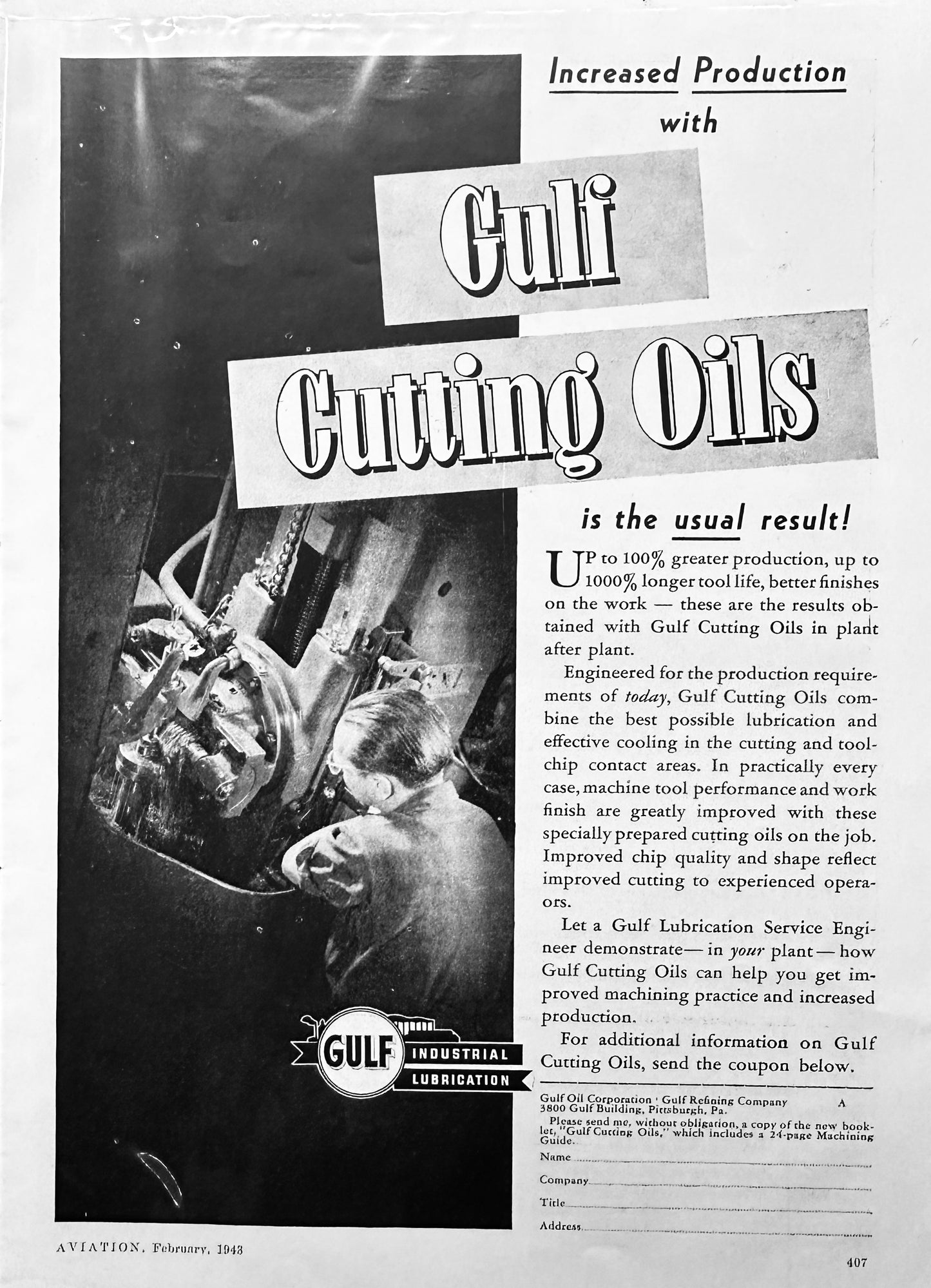 1943 Gulf Cutting Oils & Warwick Balloon Cloth WWII Era Advertisements