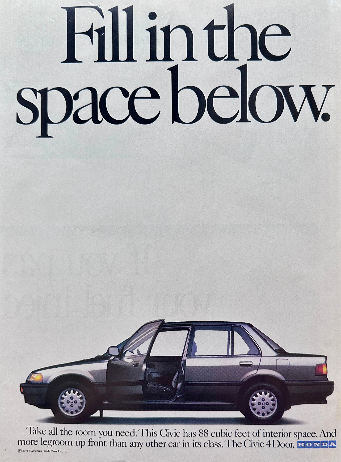 1989 Honda 4-Door Civic Fill In the Space Below - Vintage Ad