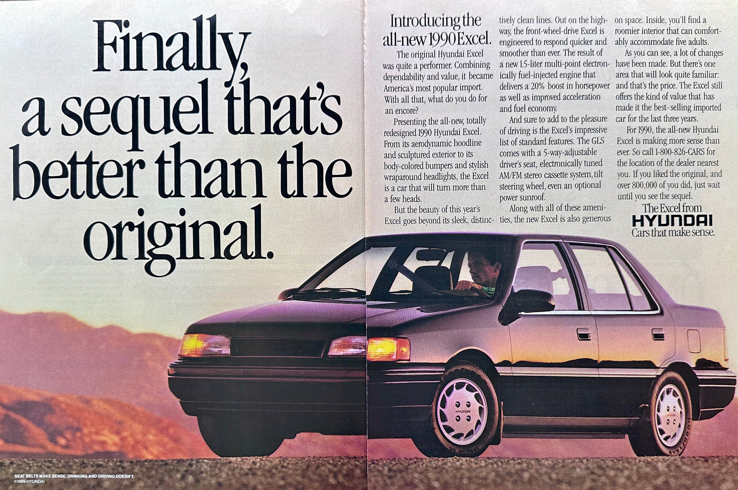 1989 Hyundai Excel 2-Page Magazine Ad - Finally A Sequel