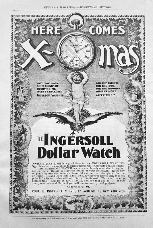 1902 Ingersoll Dollar Pocket Watch For Christmas & Diamond Jewelry on Credit Ads