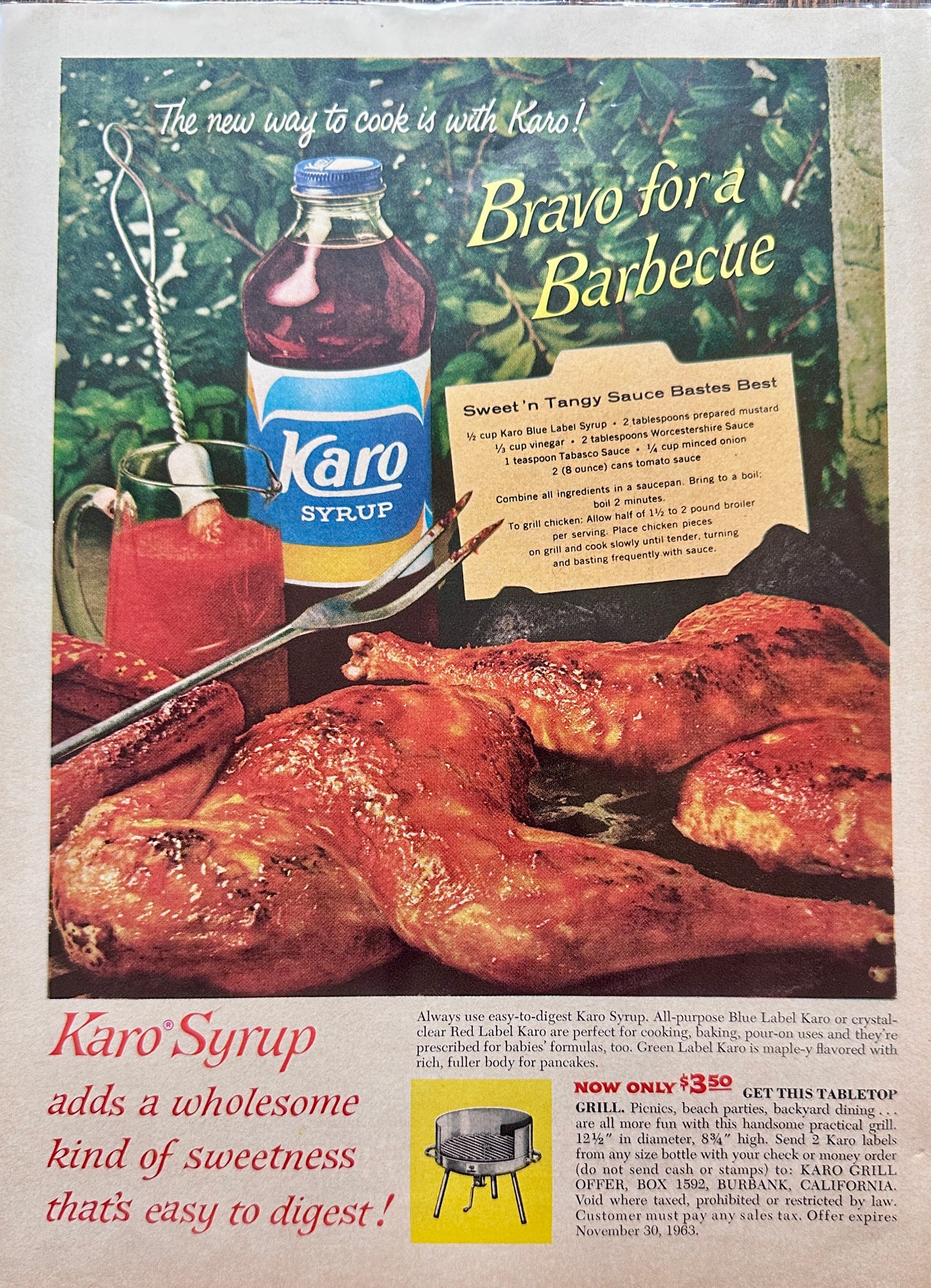 1963 Karo Syrup - Barbecue Sauce Recipe - Sweet & Tangy - Ad