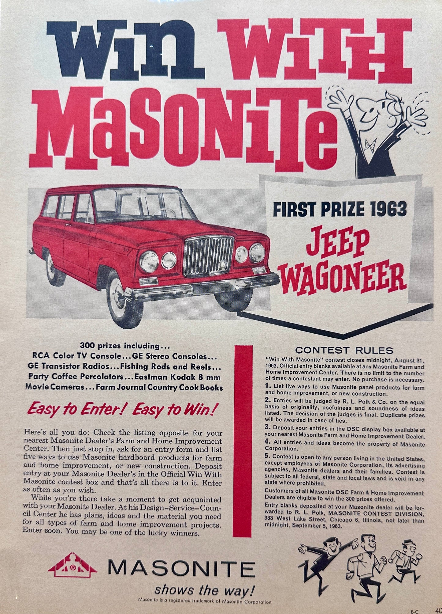 1963 Win with Masonite - Jeep Wagoneer - First Prize - Promotional Ad