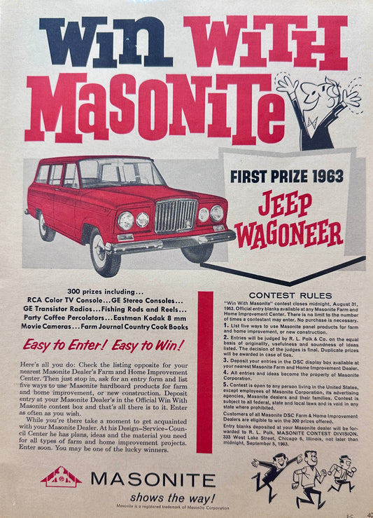 1963 Win with Masonite - Jeep Wagoneer - First Prize - Promotional Ad