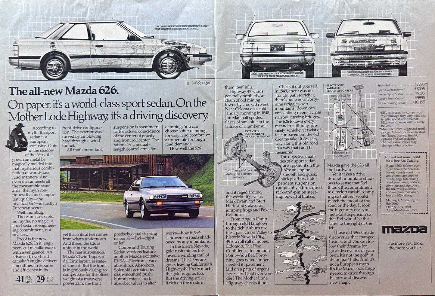 1989 Mazda 626 2-Page on Silver Glossy Paper Original Advertisement